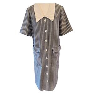 60/70s VTG Amy Adams Shirt Dress Womens Large Gray Striped Collared Union Made